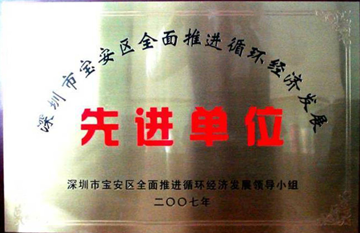 07年宝安区全面推行循环经济发展先进单位